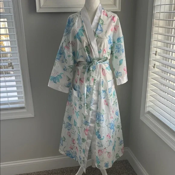 Vintage Union Label 70s 80s Sears Floral Satin Long Robe with Belt Large - Picture 3 of 12